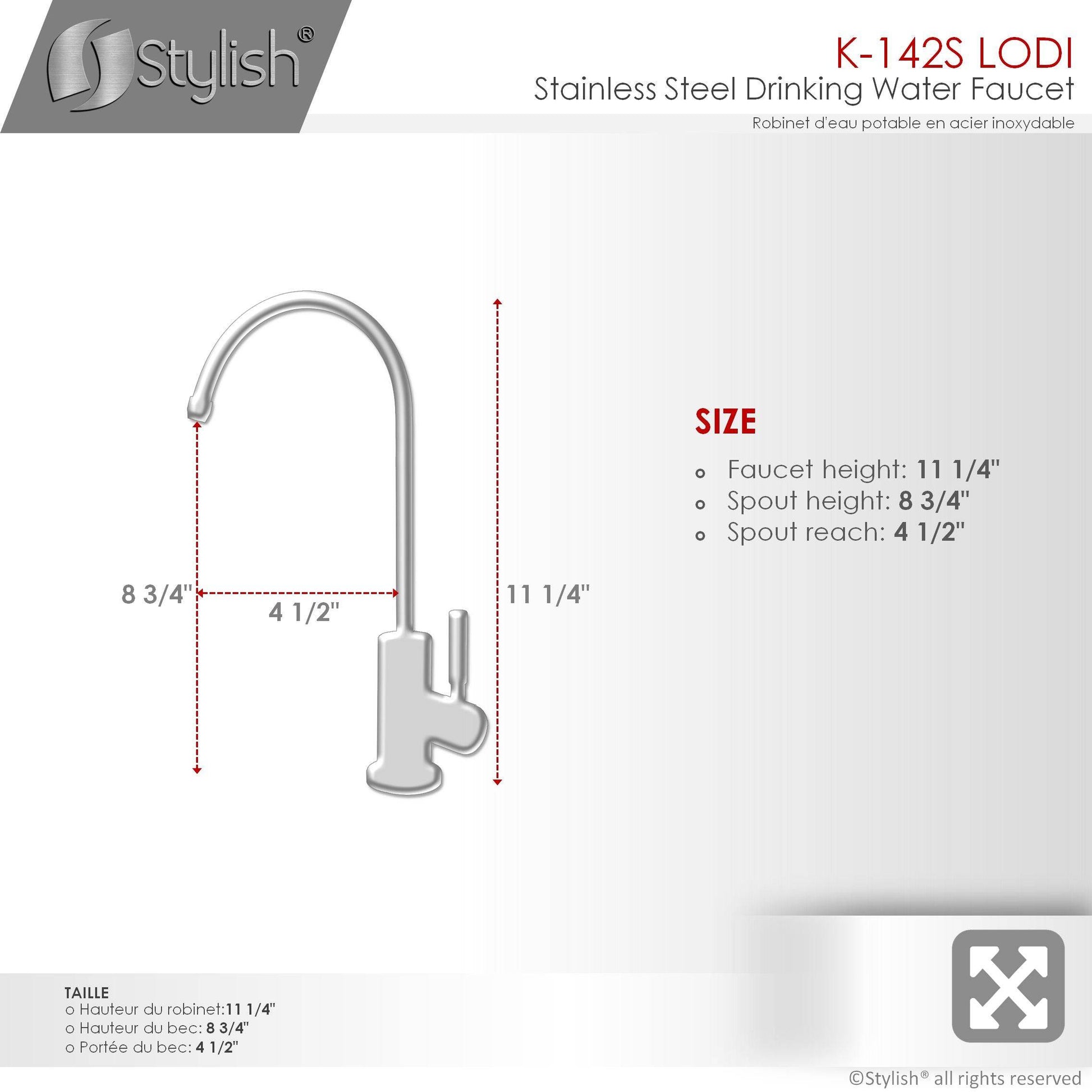 Stylish Lodi 11.25" Kitchen Drinking Water Tap Faucet, Stainless Steel Brushed Finish K-142S - Renoz