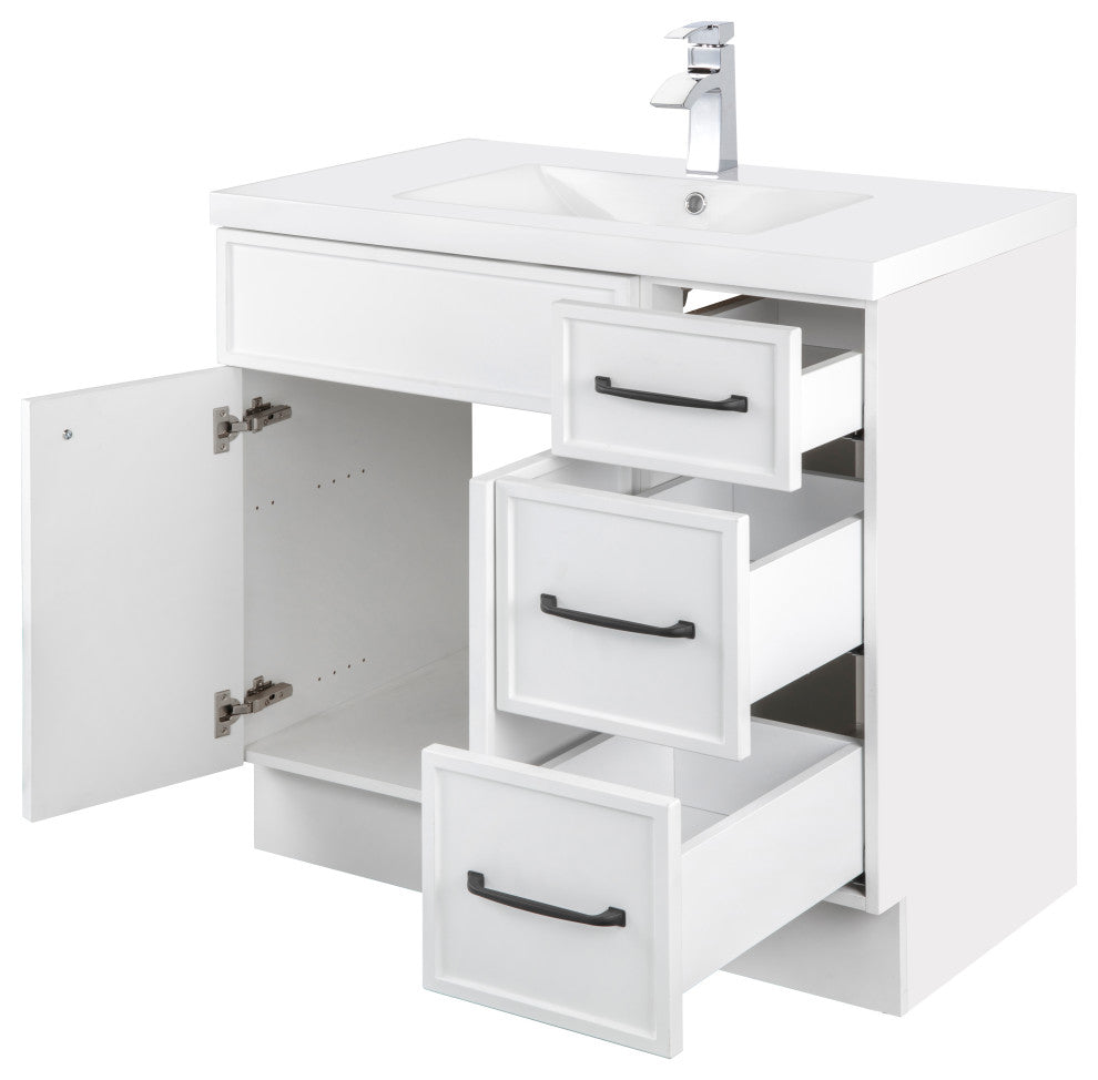 Meuble-lavabo Cutler Manhattan avec 1 porte, 3 tiroirs et une cuvette simple