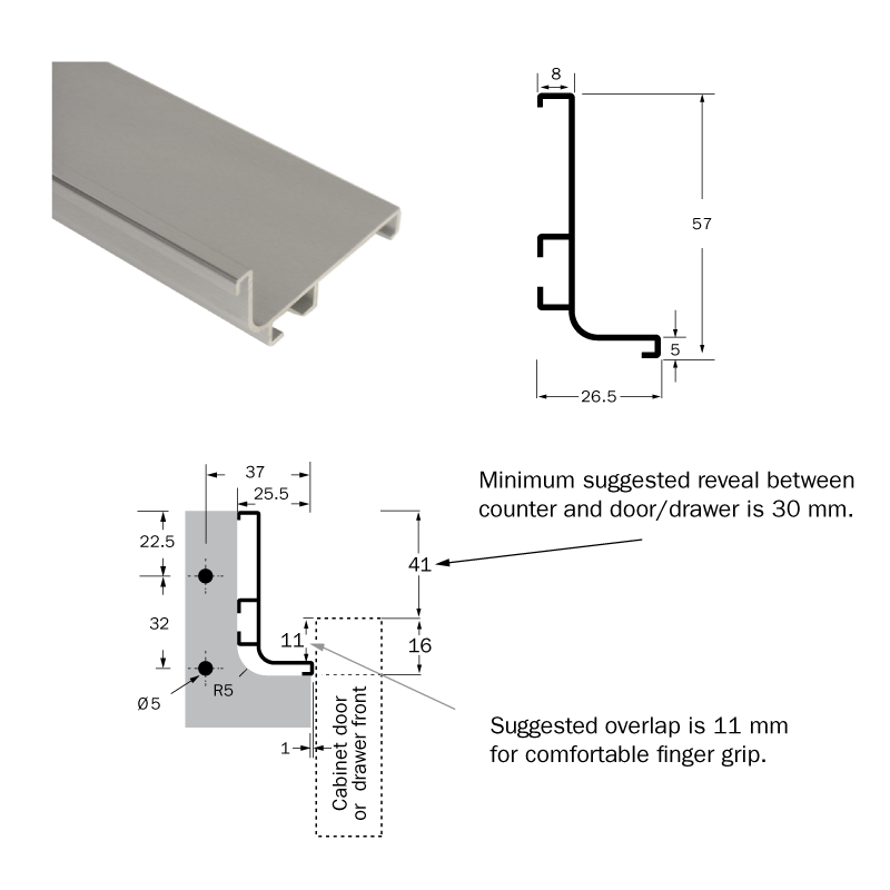 Marathon Hardware Laguna Gola Profil en forme de L pour sous comptoir – Anodisé mat