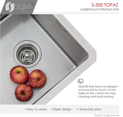 Stylish Topaz 28" x 18" Double Bowl Undermount Stainless Steel Kitchen Sink S-300XG - Renoz