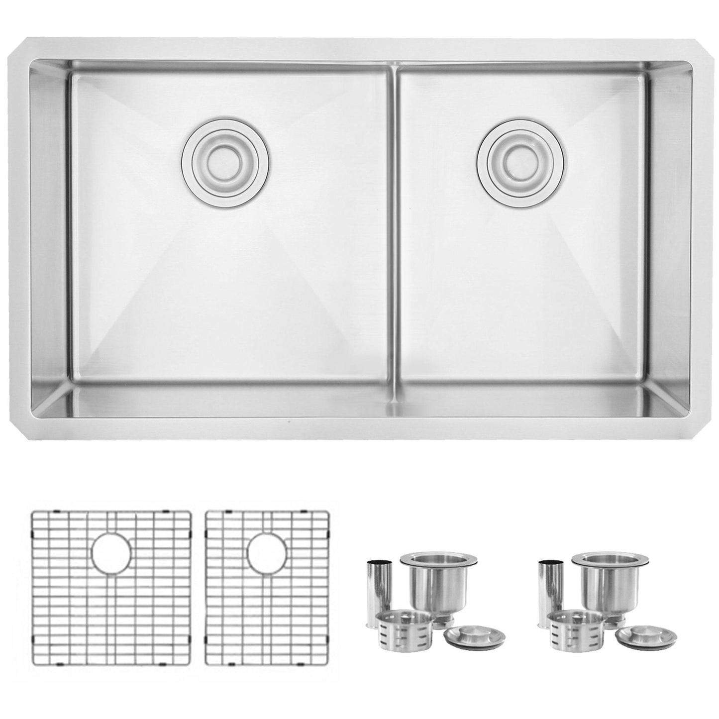 Stylish Roomy 32" x 18" Low Divider 60-40 Double Bowl Undermount Stainless Steel Kitchen Sink S-325XG - Renoz