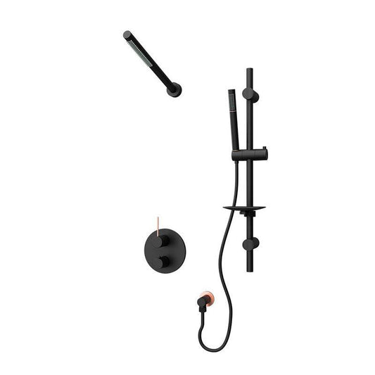 Rubi Kronos 1/2 Inch Thermostatic Shower Kit With Straight Wall Mount Shower Head- Black - Renoz