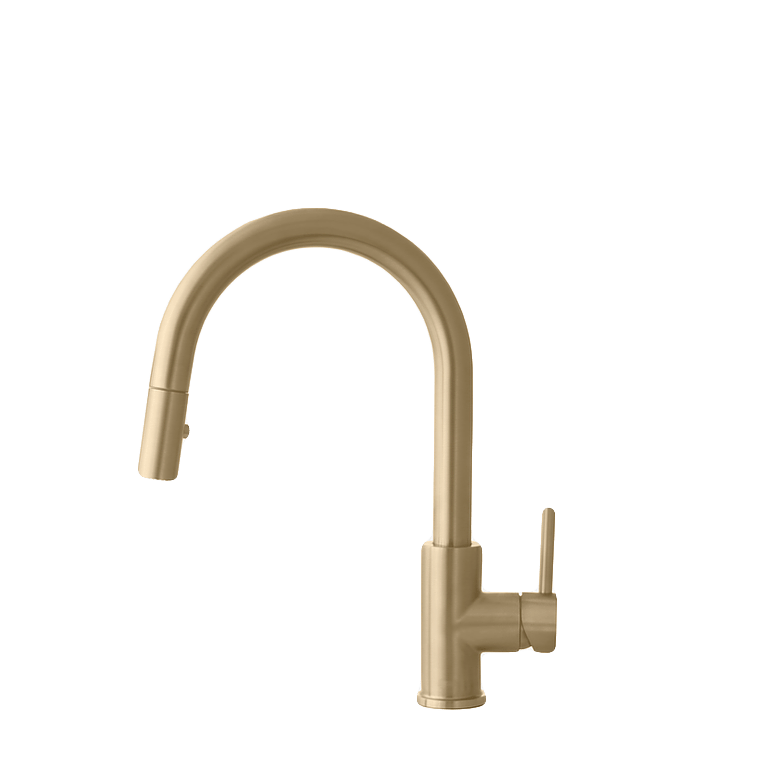 Stylish Modena 14" Kitchen Faucet Single Handle Pull Down Dual Mode Stainless Steel Gold Finish K-131G - Renoz