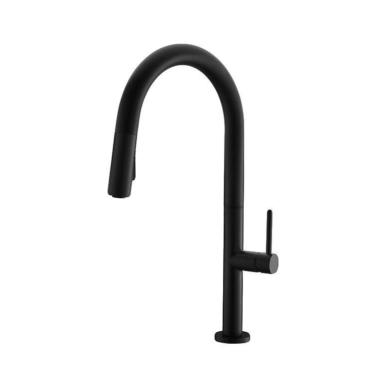 Stylish Catania 17.25" Kitchen Faucet Single Handle Pull Down Dual Mode Lead Free Matte Black Finish K-141N - Renoz