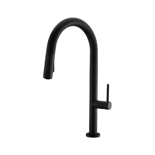 Stylish Catania 17.25" Kitchen Faucet Single Handle Pull Down Dual Mode Lead Free Matte Black Finish K-141N - Renoz