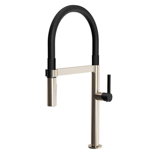 Kalia EXKI diver 20" PVC Hose Single Handle Kitchen Faucet Pull-Down Dual Spray -Black/Stainless PVD - Renoz