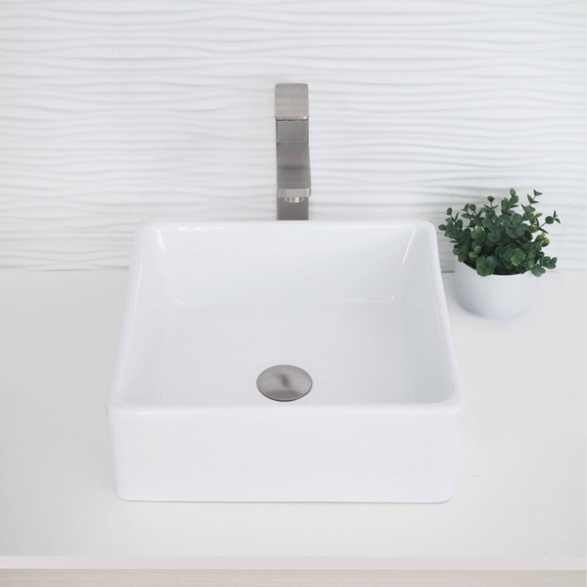 Stylish Edge 15" x 15" Square Vessel Bathroom Sink Enamel Glaze Finish P-222 - Renoz