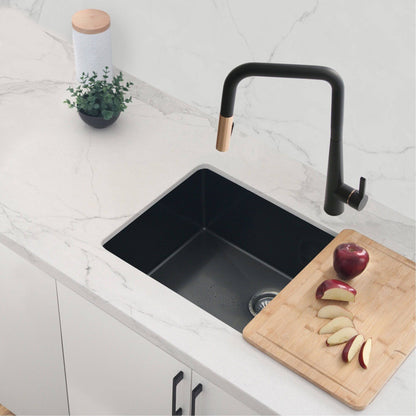 Stylish Turin 17" Kitchen Faucet Single Handle Pull Down Dual Mode Lead Free Matte Black/Gold K-143NG - Renoz