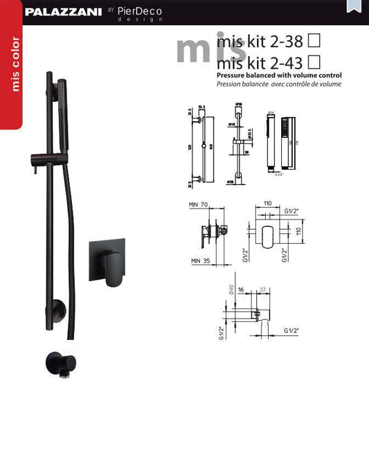 PierDeco Palazzani Black MIS Kit 2  Shower Kit - Renoz