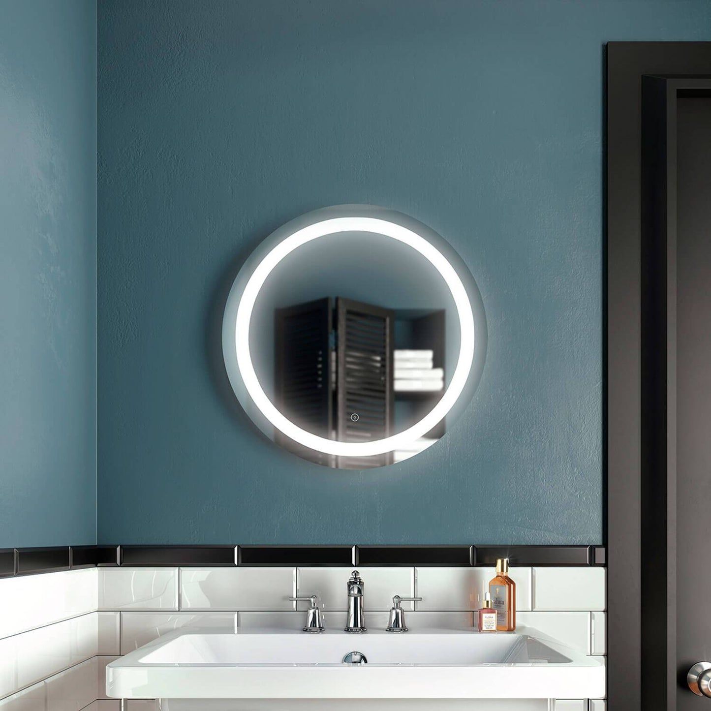 Kalia EFFECT 24" x 24" Round LED Lighting Mirror With Interior Frosted Strip and 2-Tones Touch Switch - Renoz