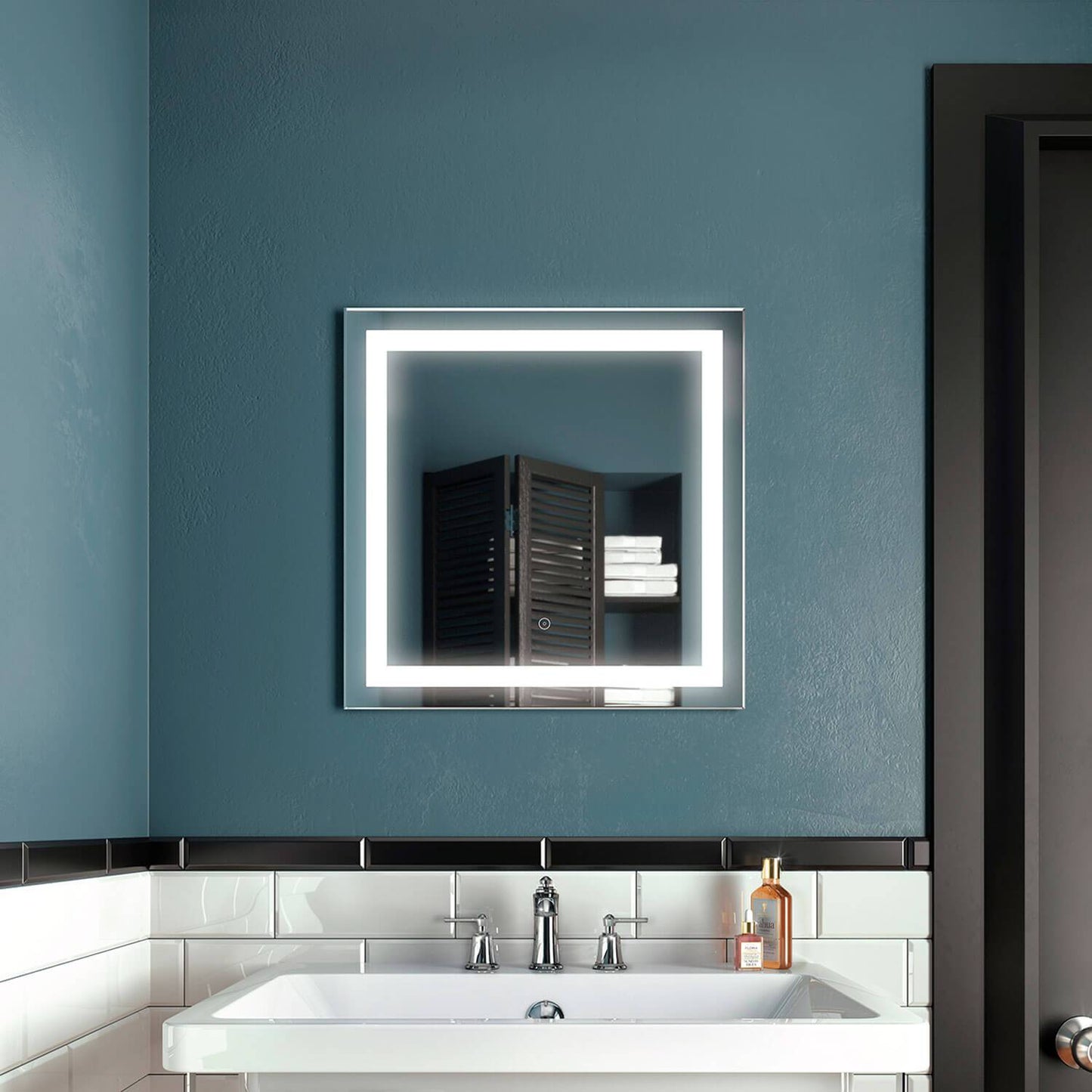 Kalia EFFECT 24" x 24" Square LED Lighting Mirror With Interior Frosted Strip and 2-Tones Touch Switch - Renoz