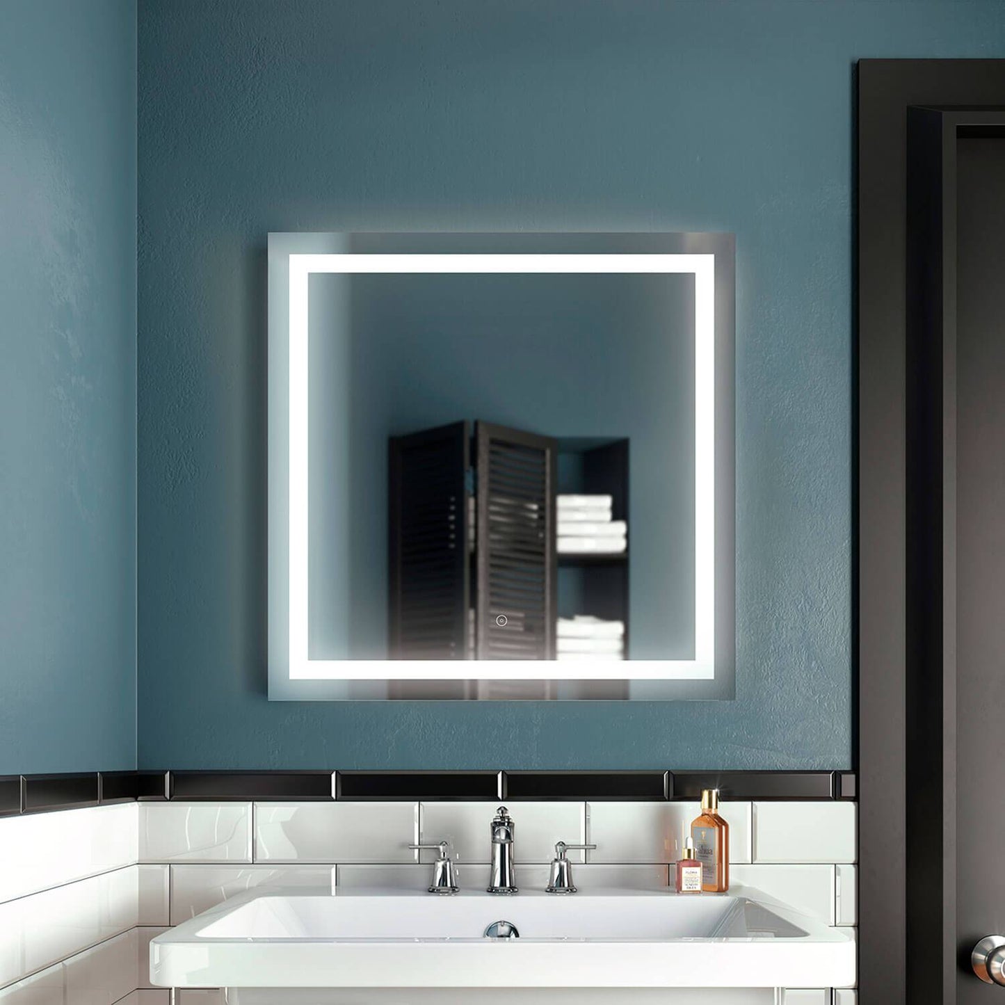 Kalia EFFECT 30" x 30" Square LED Lighting Mirror With Interior Frosted Strip and 2-Tones Touch Switch - Renoz