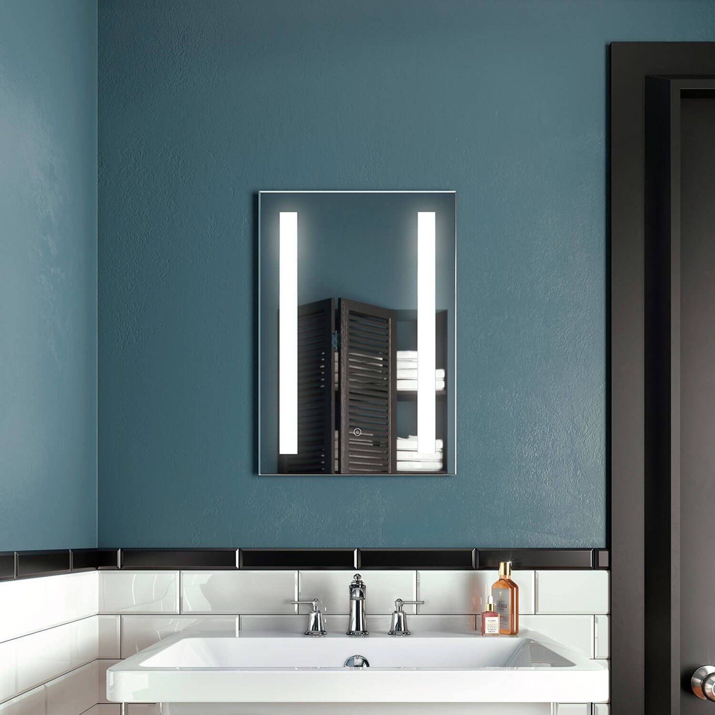 Kalia BRILIA Rect. LED Lighting Mirror 18" x 26" With Frosted Vertical Bands Within and 2-Tones Touch Switch - Renoz