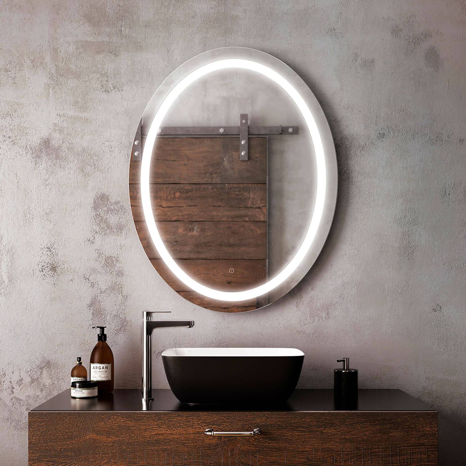 Kalia EFFECT 30" x 38" Oval LED Lighting Mirror With Interior Frosted Strip and 2-Tones Touch Switch - Renoz