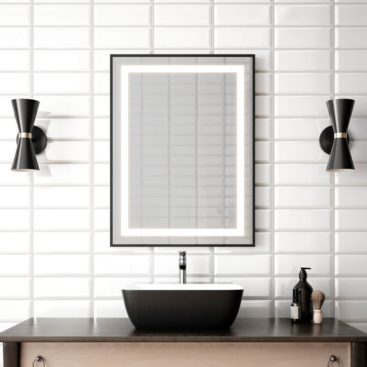 Kalia EFFECT 24" x 32" LED Illuminated Rectangular Mirror with Frosted Strip, Black Frame and Touch-Switch for Color Temperature Control - Renoz