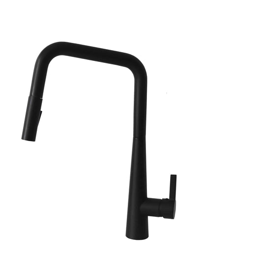 Stylish Turin 17" Kitchen Faucet Single Handle Pull Down Dual Mode Lead Free Matte Black K-143N - Renoz