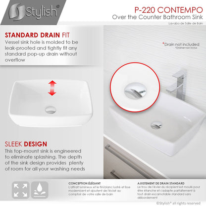 Stylish Contempo 19" x 13.38" Rectangular Vessel Bathroom Sink P-220 - Renoz