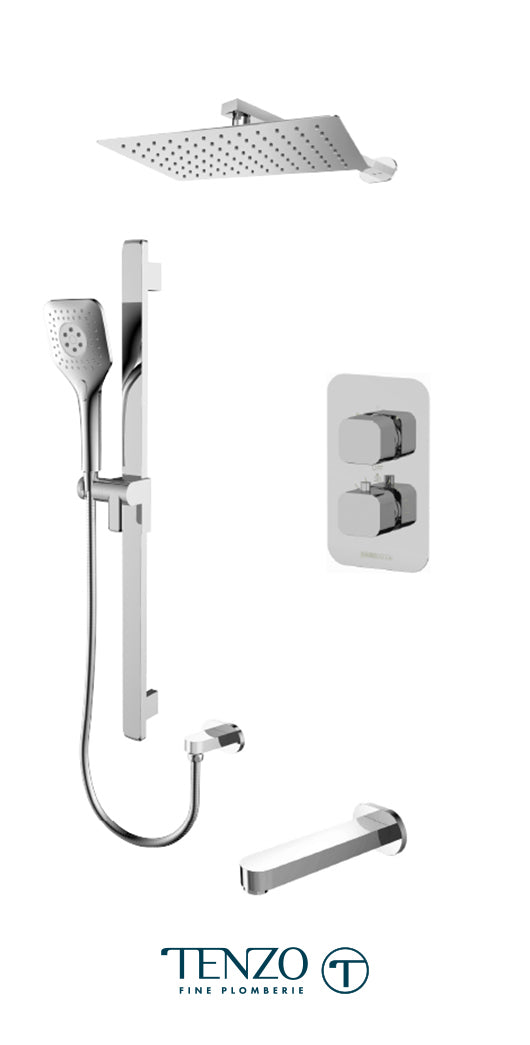 Tenzo - Ensemble de douche thermostatique Quantum T-box chromé avec 3 fonctions