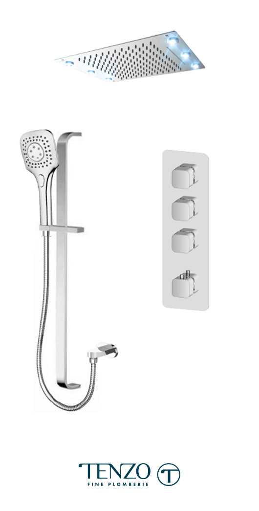 Tenzo - Ensemble de douche Quantum Extenza chromé avec 3 fonctions (thermostatique) - QUT43-55244-CR