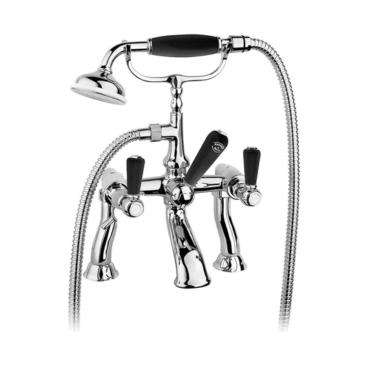 Aquadesign Products Wall Mount Tub Filler (Regent R2524BL) - Chrome w/Black Handle