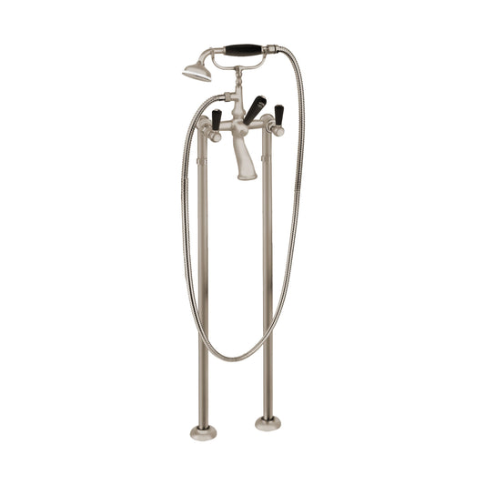 Aquadesign Products Floor Mount Tub Filler (Regent R2924L) - Brushed Nickel w/Black Handle