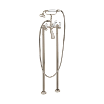 Aquadesign Products Floor Mount Tub Filler (Regent R2924L) - Brushed Nickel w/White Handle