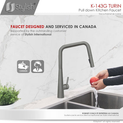 Stylish Turin 17" Kitchen Faucet Single Handle Pull Down Dual Mode Lead Free Gun Metal K-143P - Renoz