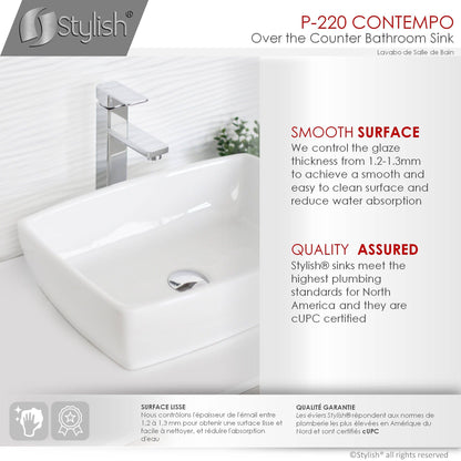 Stylish Contempo 19" x 13.38" Rectangular Vessel Bathroom Sink P-220 - Renoz