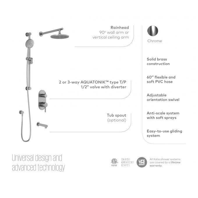 Kalia RoundOne TD2 AQUATONIK T/P with Diverter Shower System with Wall Arm- Matte Black - Renoz