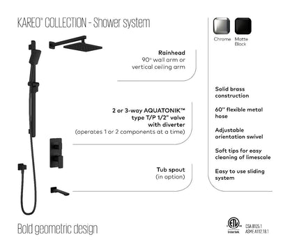 Kalia - Kareo TD2 : Aquatonik T/P With Diverter Shower System With Vertical Ceiling Arm Matte Black