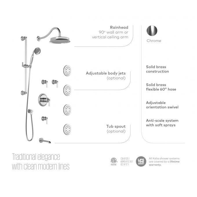 Kalia RUSTIK T375 Thermostatic Shower System with Wall Arm- Chrome - Renoz