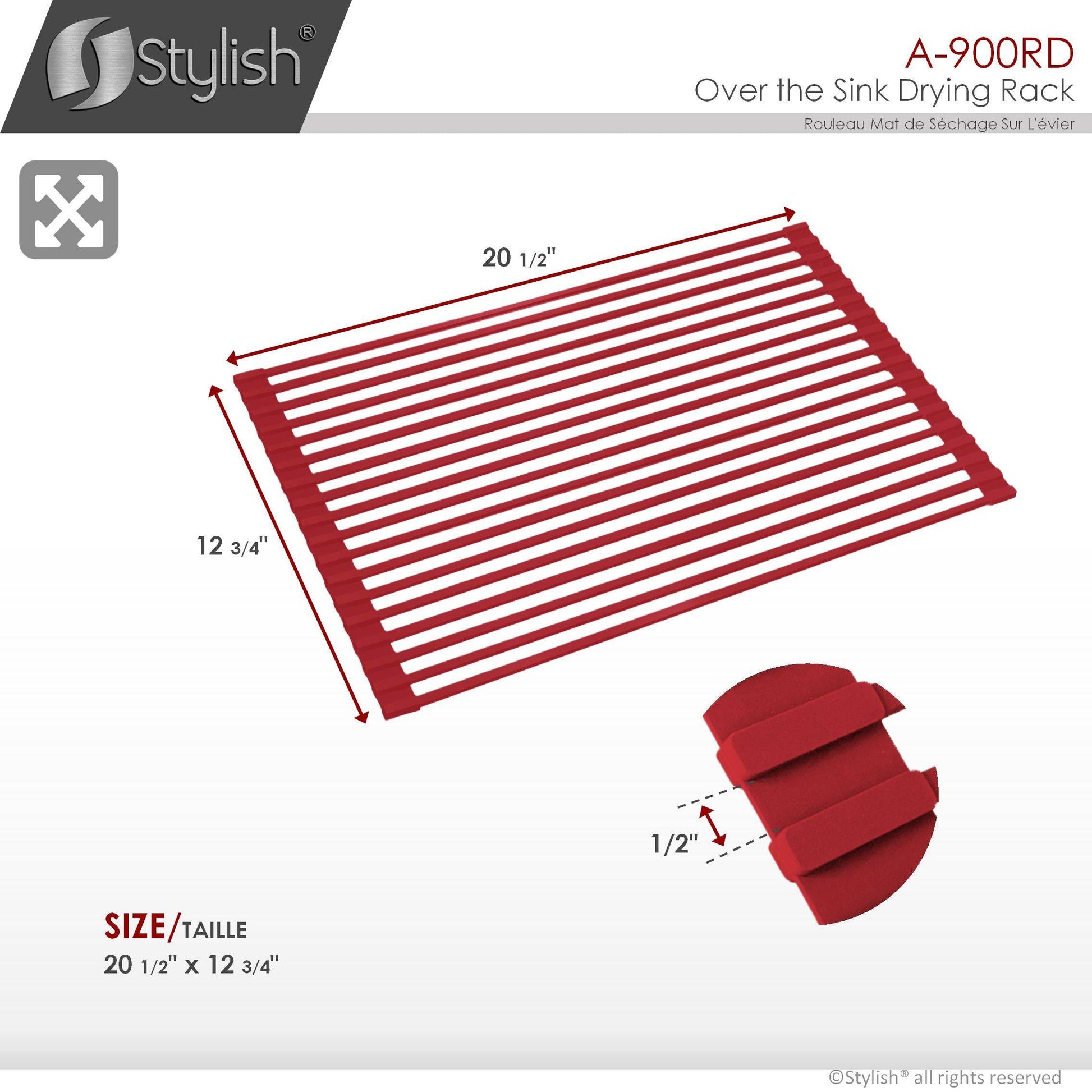 Stylish 20" Over the Sink Roll-up Drying Rack Red A-900RD - Renoz