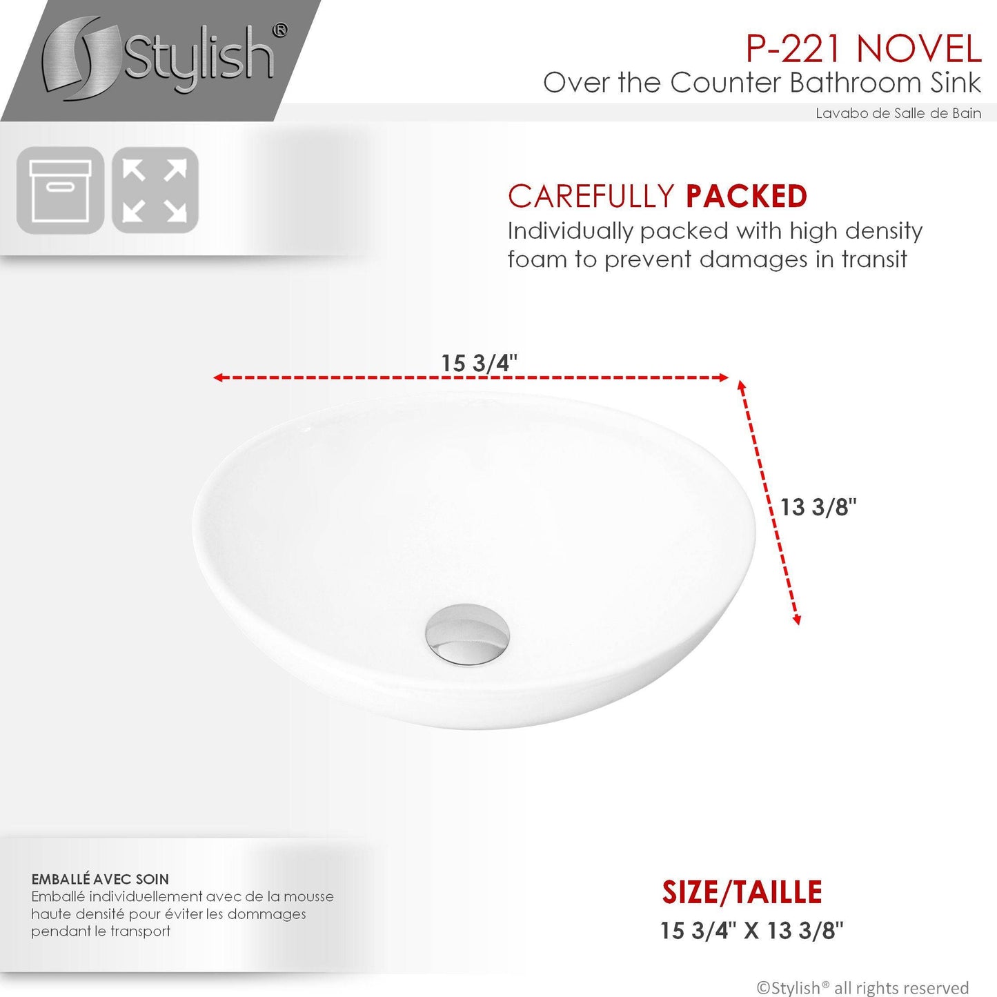 Stylish Novel 15.75" x 13.38" Oval Vessel Bathroom Sink P-221 - Renoz