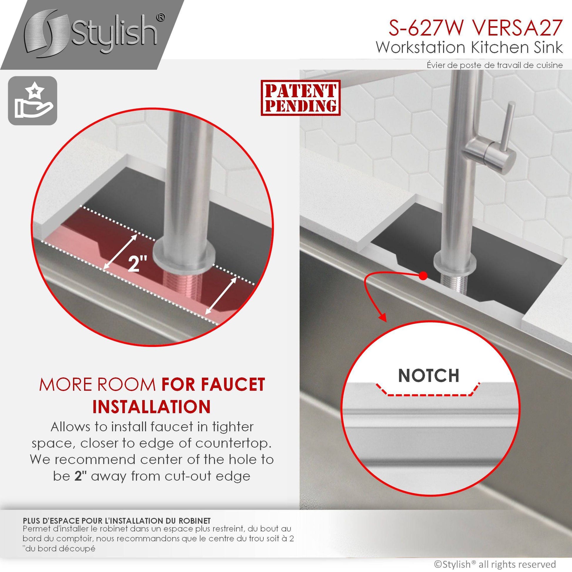 Stylish Versa27 27" x 19" Workstation Single Bowl Undermount 16 Gauge Stainless Steel Kitchen Sink with Built in Accessories S-627W - Renoz