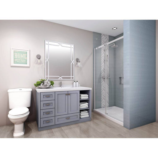 Zitta Vague 54" Chrome Clear Straight Shower Door with 32" Return Panel - Renoz