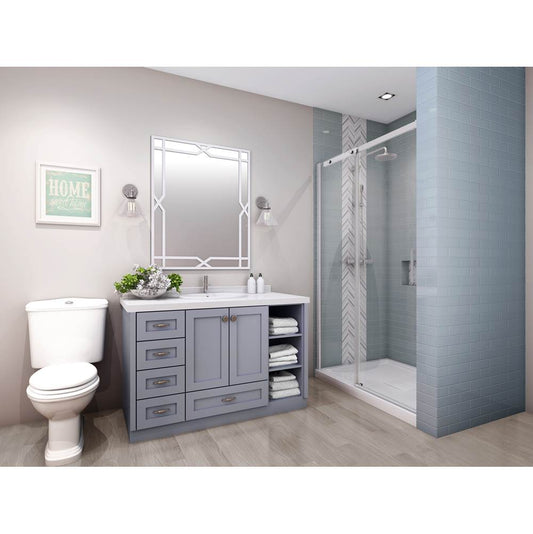 Porte de douche droite droite 54" chrome clair Zitta Vague avec panneau de retour 36"