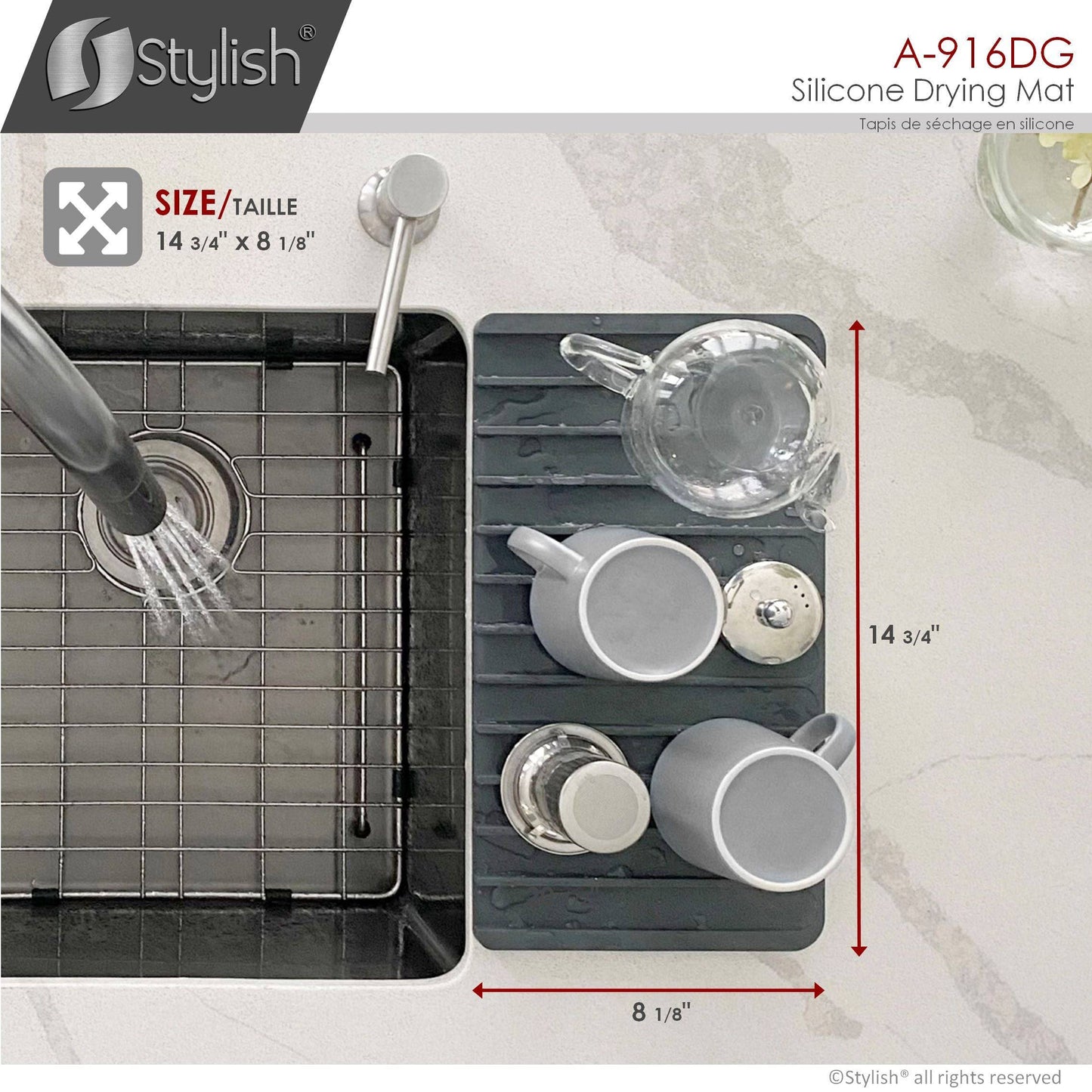 Stylish Silicone Drying Mat and Trivet, Dark Gray - Renoz