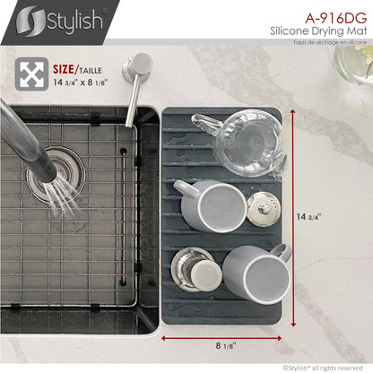 Stylish Silicone Drying Mat and Trivet, Dark Gray - Renoz